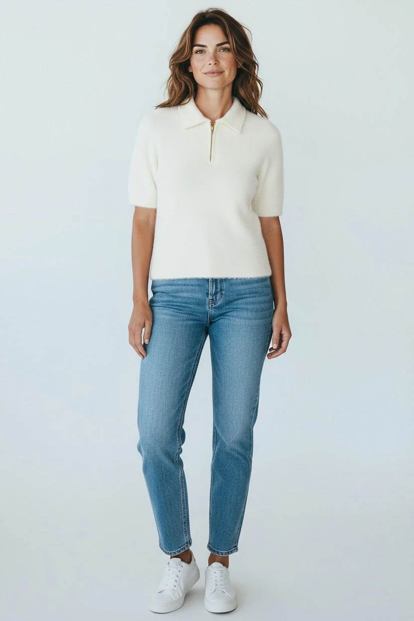 Berhani Yarım Fermuar Beyaz Kadın Triko 280B