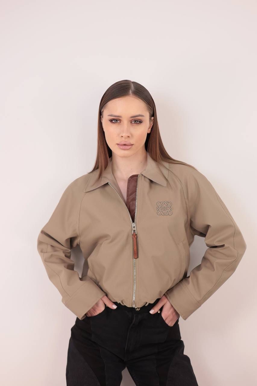 LOEWE Tam Fermuarlı Nakış Detaylı Bej Renk Kadın Ceket 233053