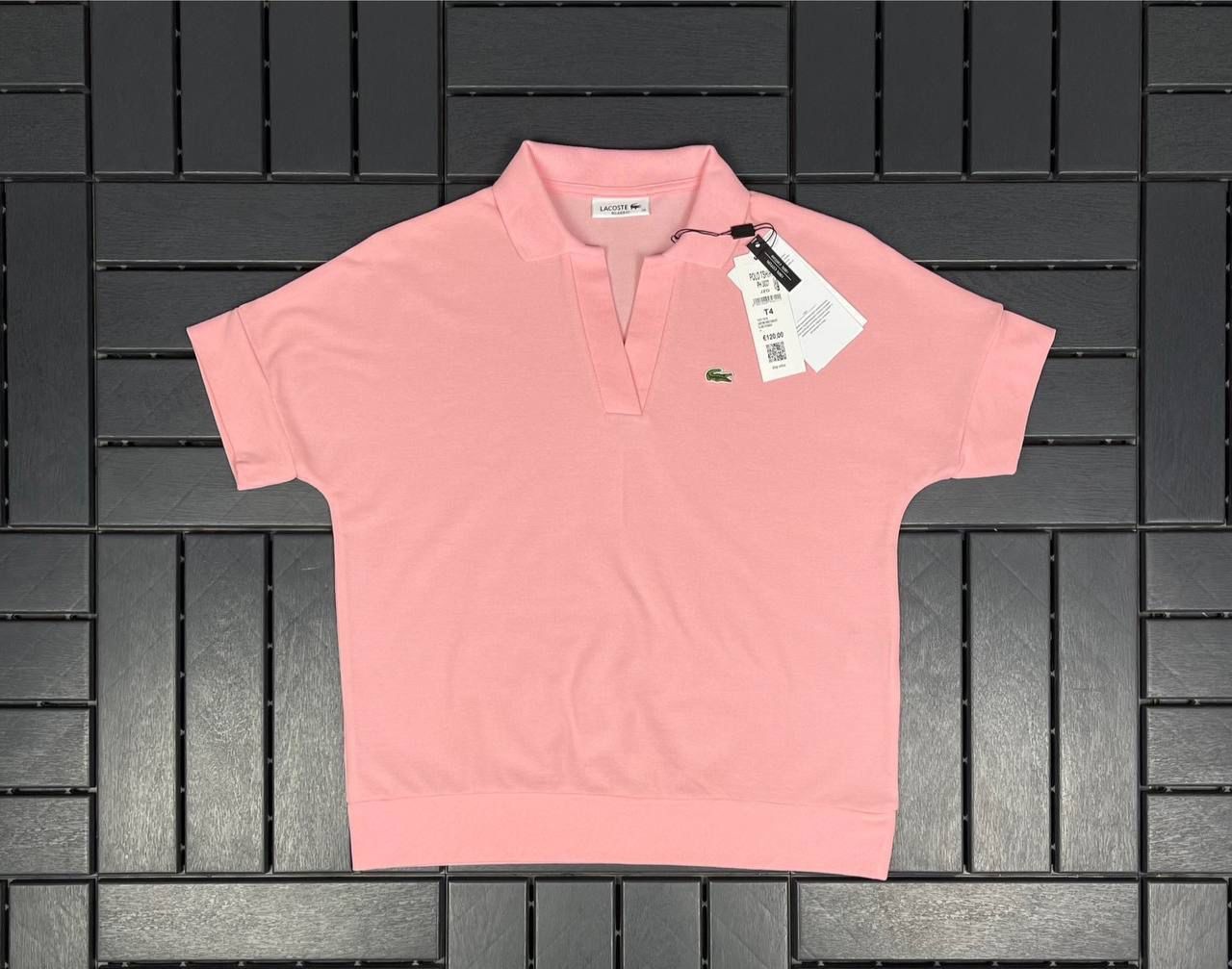 LACOSTE Polo Yaka Logo Detaylı Pembe Kadın T-Shirt 3027