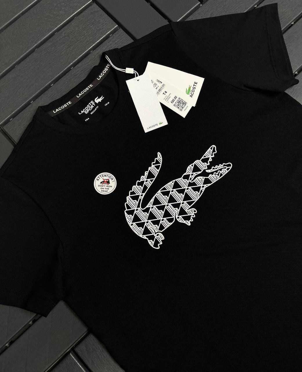 LACOSTE Timsah Baskılı Siyah Erkek T-Shirt 2350