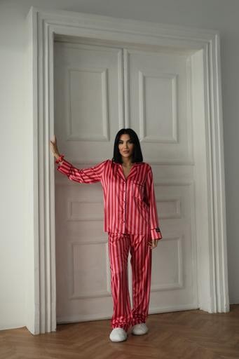 Berhani Bordo Pembe Çizgili Kadın Pijama