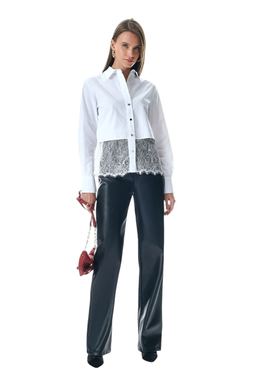 Berhani Dantel Detaylı Beyaz Kadın Gömlek 18786