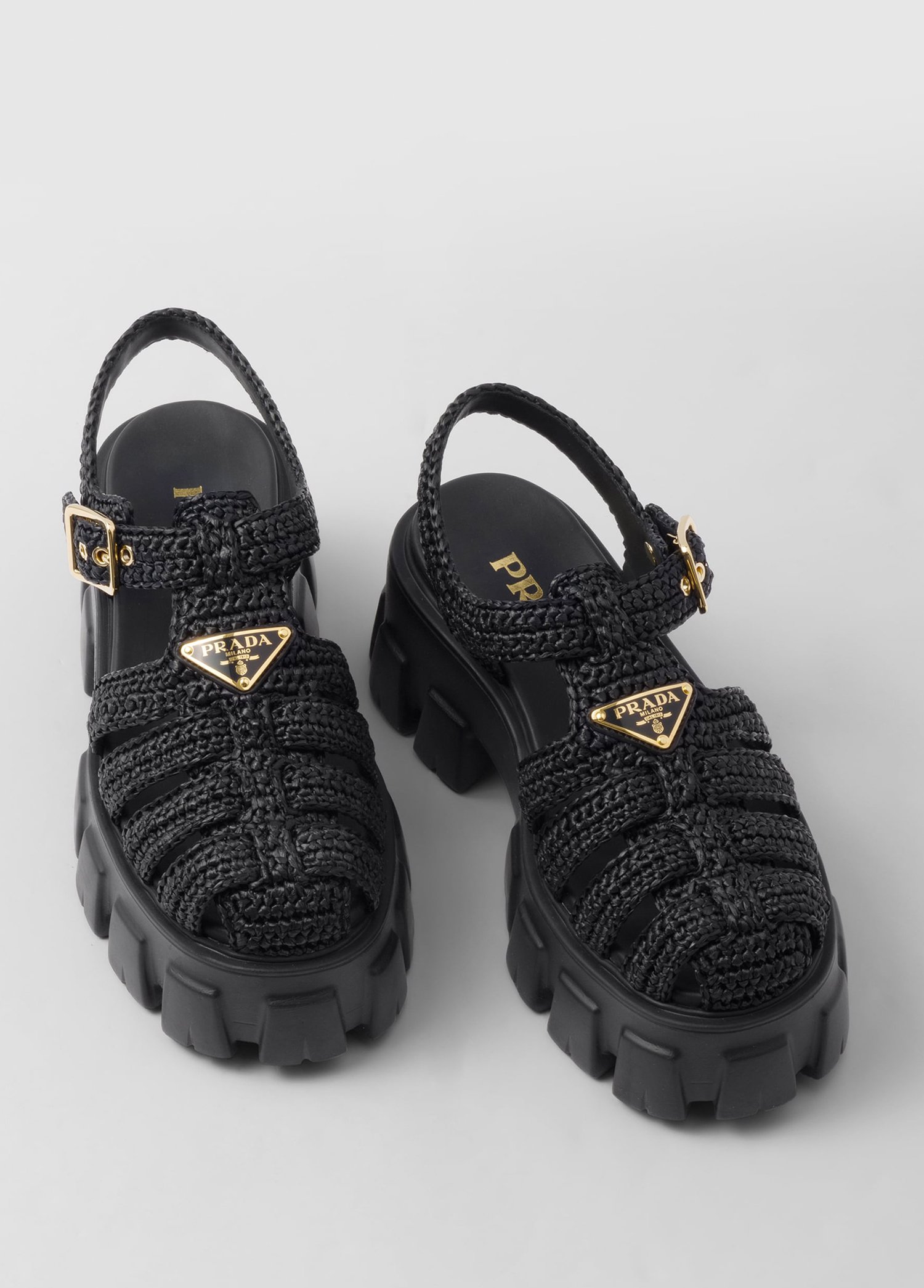 Prada Monolith Kroşe Kafes Model Sandalet