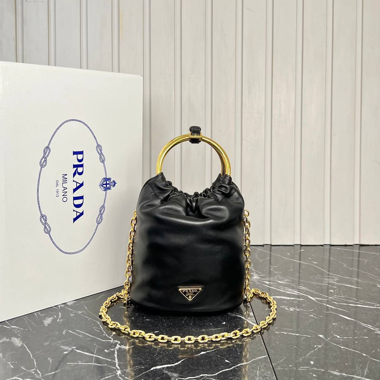 Prada Mini Bucket Handbag with Chains