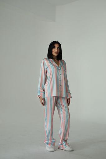 Berhani Mavi Çizgili Pudra Kadın Pijama