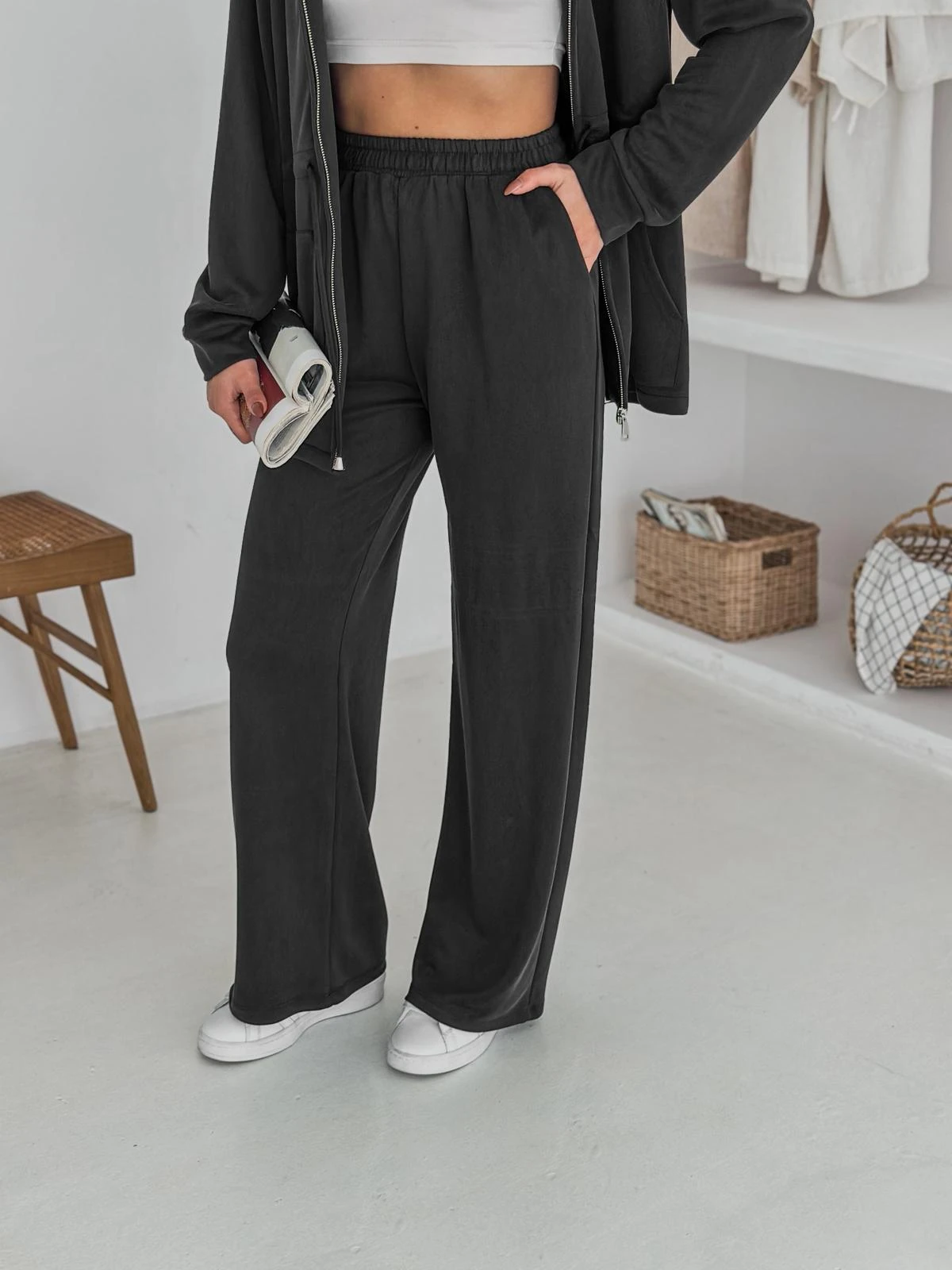 Berhani Modal Kumaş Fermuarlı Siyah Kadın Takım YKM31179