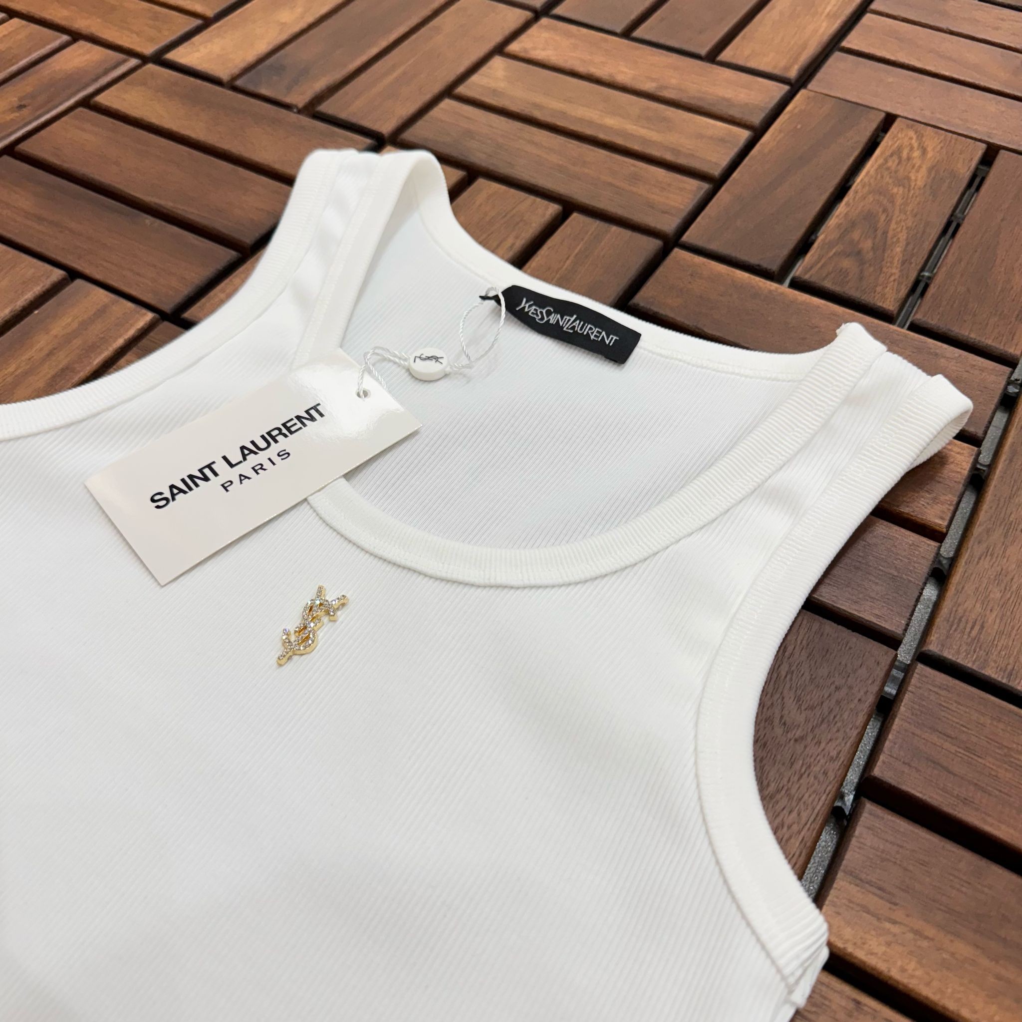 SAINT LAURENT Metal Logo Detaylı Beyaz Kadın Atlet BES128