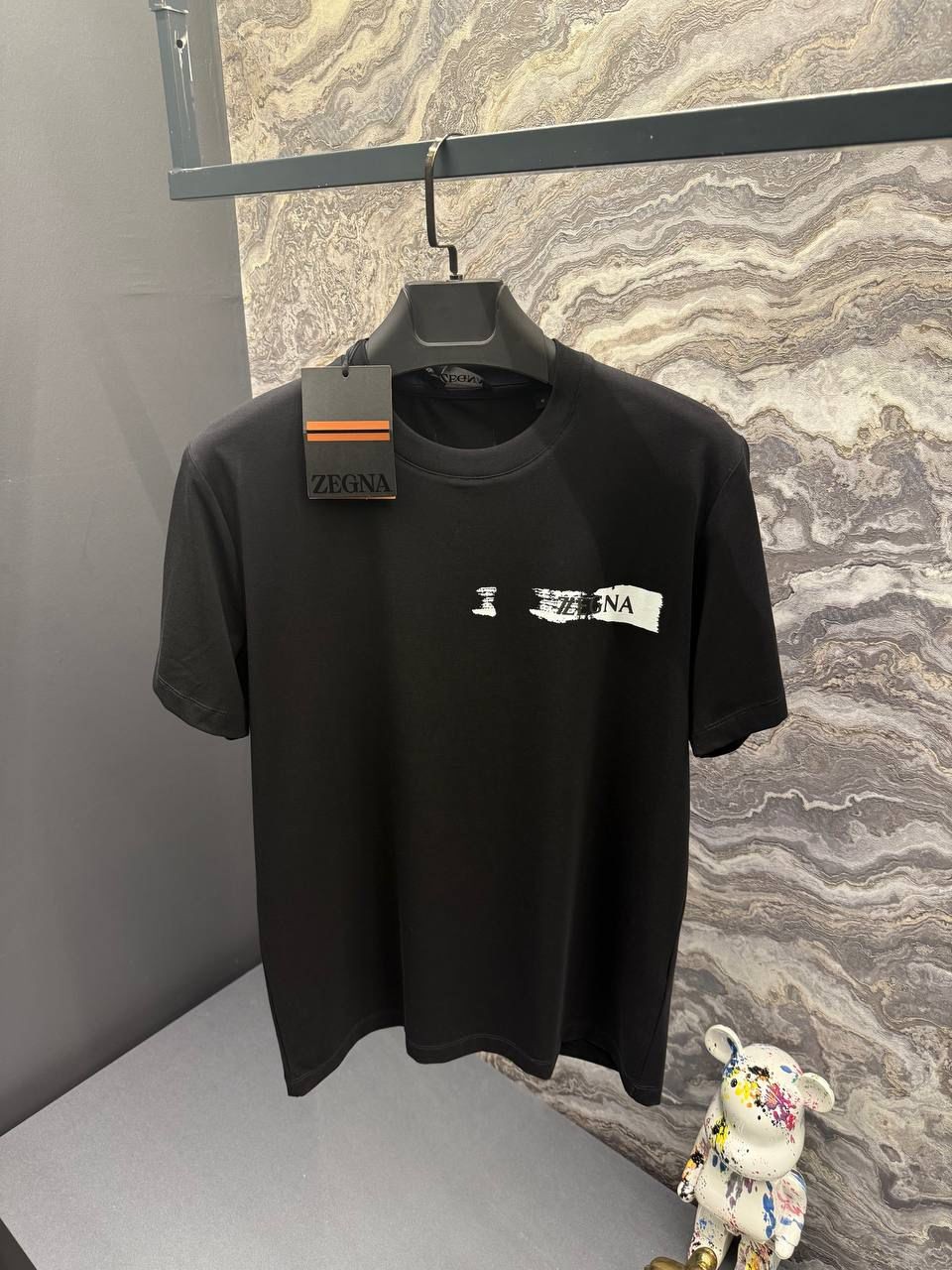 ZEGNA Baskı Detaylı Siyah Erkek T-Shirt 9308