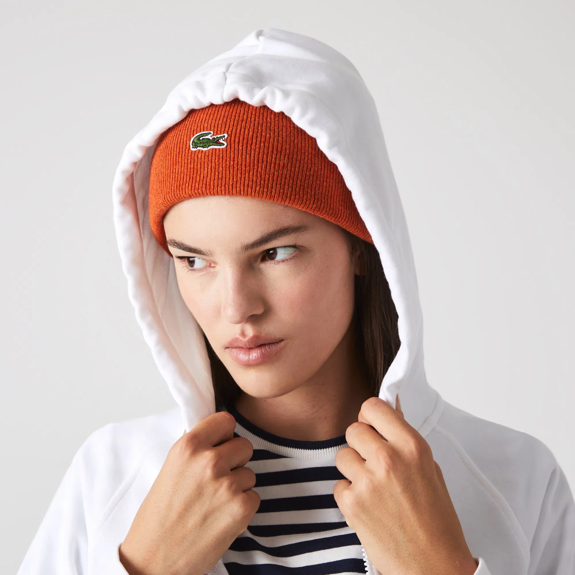 Lacoste Fermuar Kapüşonlu Beyaz Kadın Sweatshirt AH042