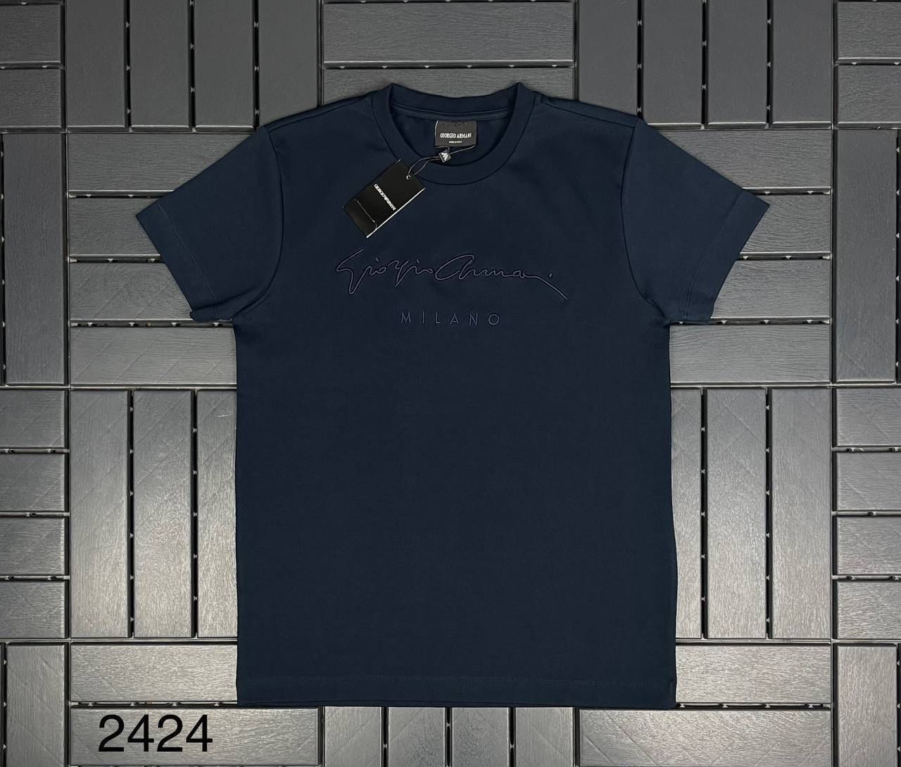 ARMANI Nakış Detaylı Lacivert Erkek T-Shirt 2424
