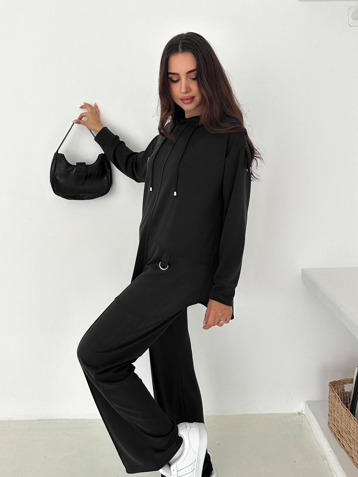 Berhani Modal Kumaş Toka Detaylı Siyah Kadın Takım YKM31180