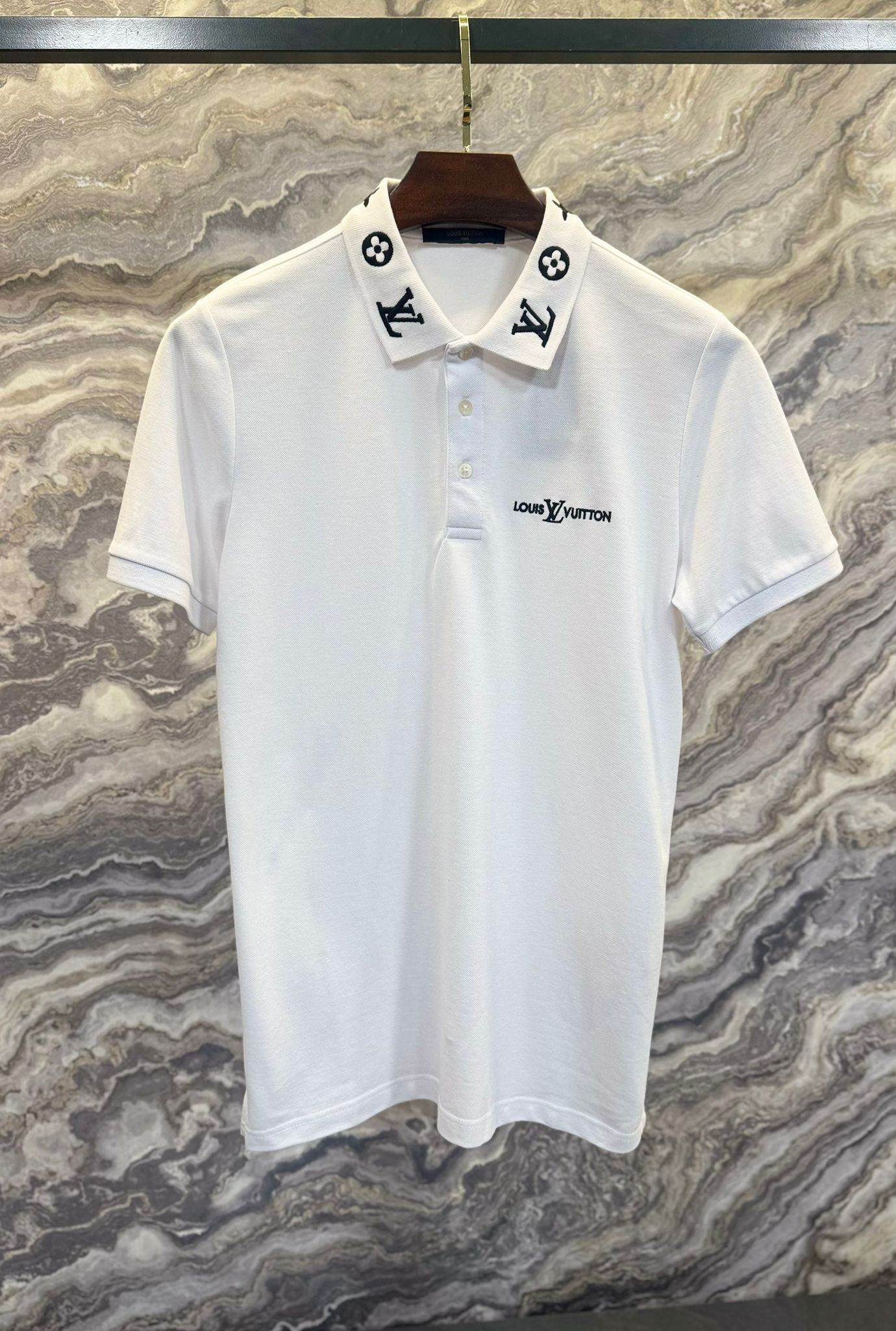 LV Polo Yaka Erkek Beyaz T-shirt