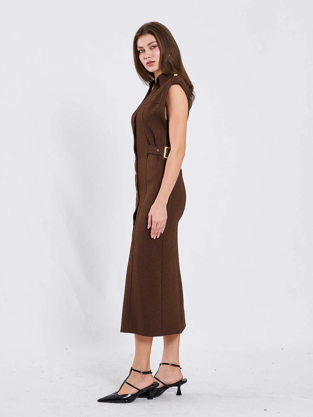 Berhani Omuzu Apoletli Örme Kadın Elbise 111636