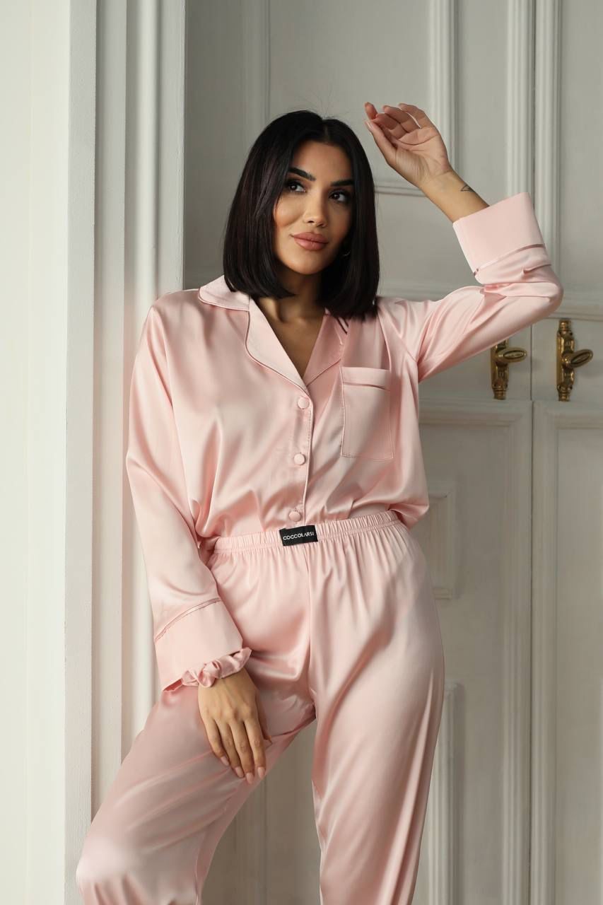 Berhani Saten Kadın Pijama Takımı Pudara