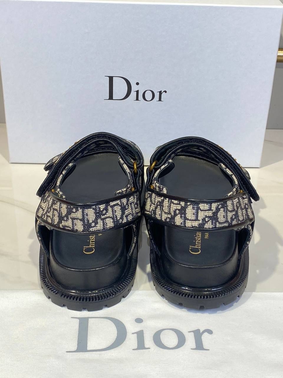 Christian Dior Hakiki Deri Siyah-Lacivert Sandalet
