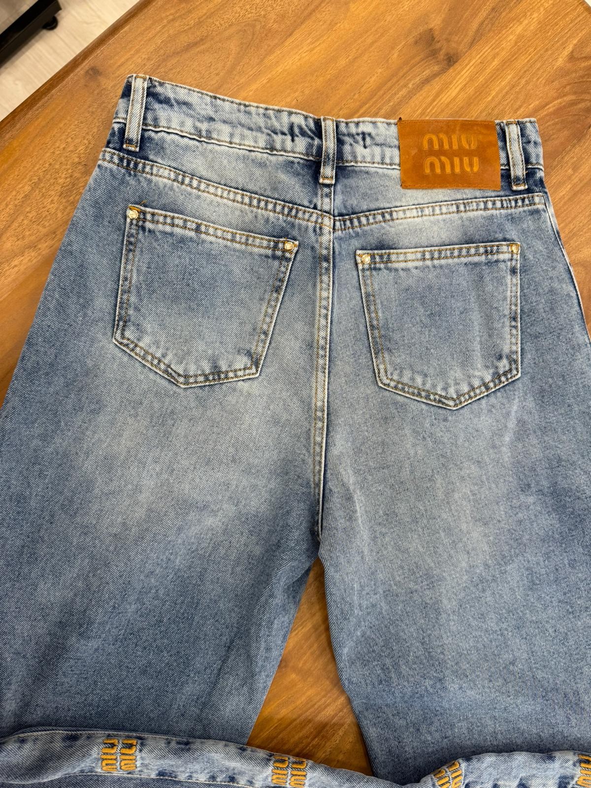 Miu Miu Logo Detaylı Mavi Kadın Kot Pantolon 318