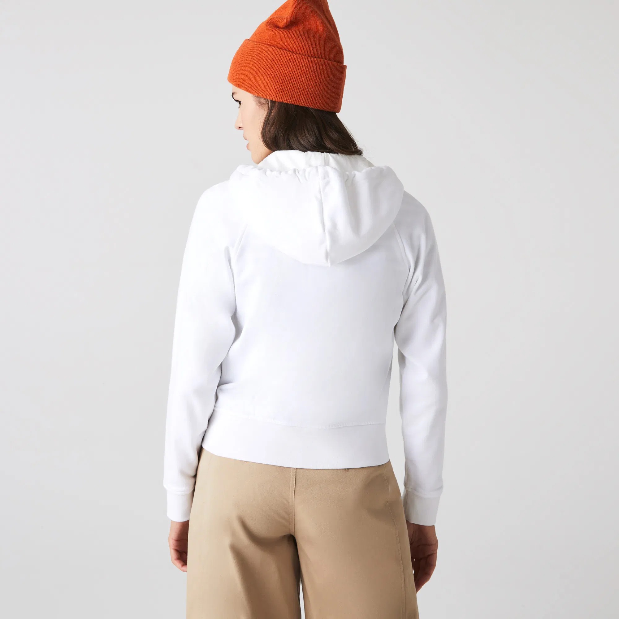 Lacoste Fermuar Kapüşonlu Beyaz Kadın Sweatshirt AH042