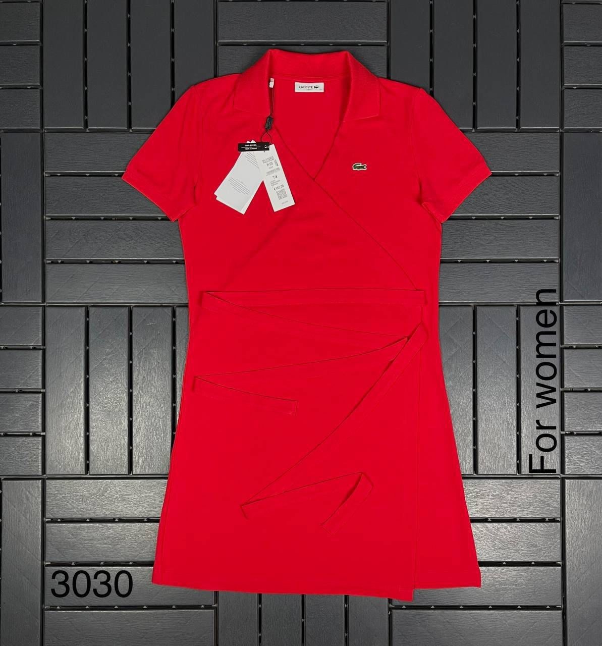 LACOSTE Polo Yaka Kırmızı Kadın Elbise 3030