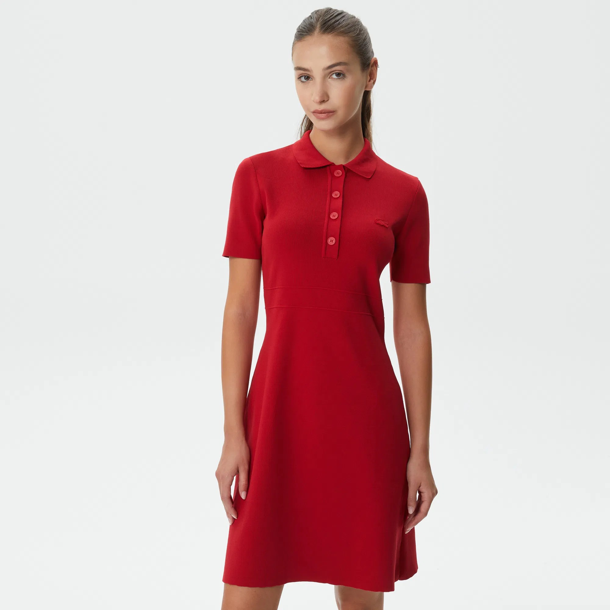 Lacoste Kadın Kısa Kollu Polo Yaka Kırmızı Elbise