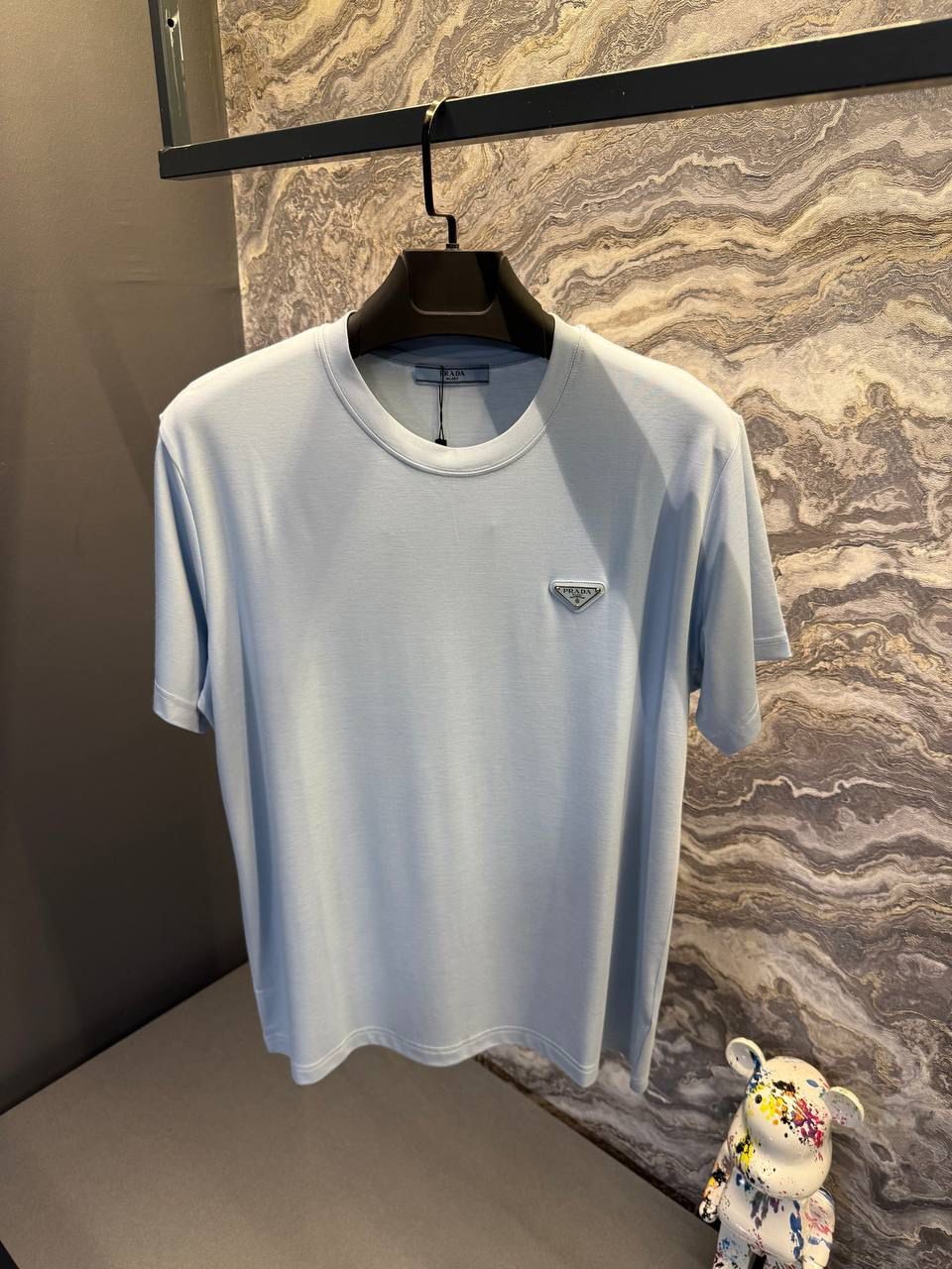 PRADA Metal Logo Detaylı Mavi Erkek T-Shirt 9014