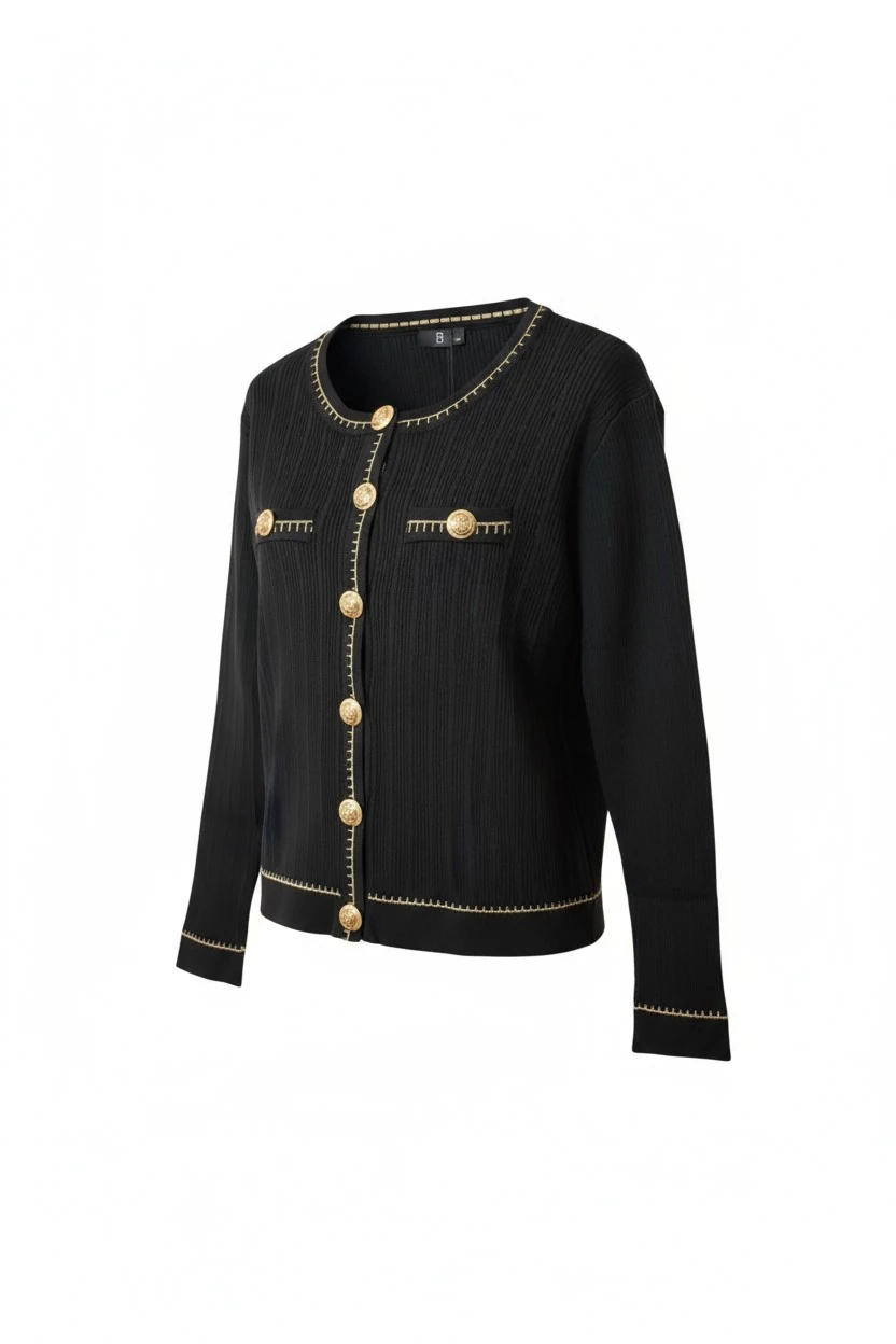 Berhani Gold Düğmeli Etekli Siyah Kadın Takım 260B