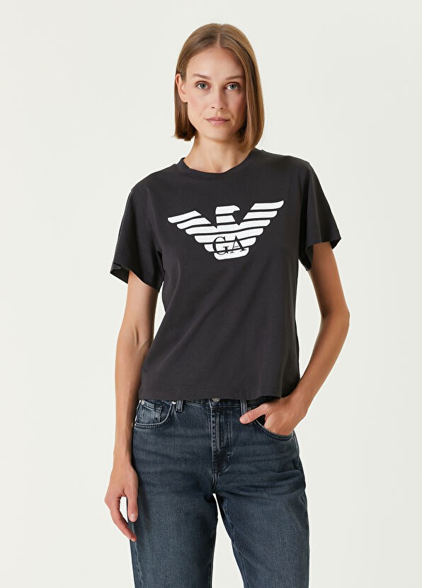 ARMANI Logo Baskılı Siyah Kadın T-Shirt 352