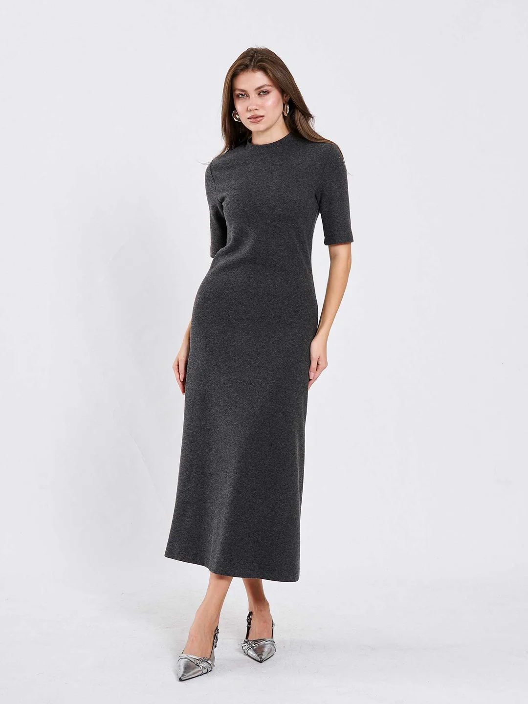 Berhani Uzun Kısa Kollu Örme Kadın Elbise 111629