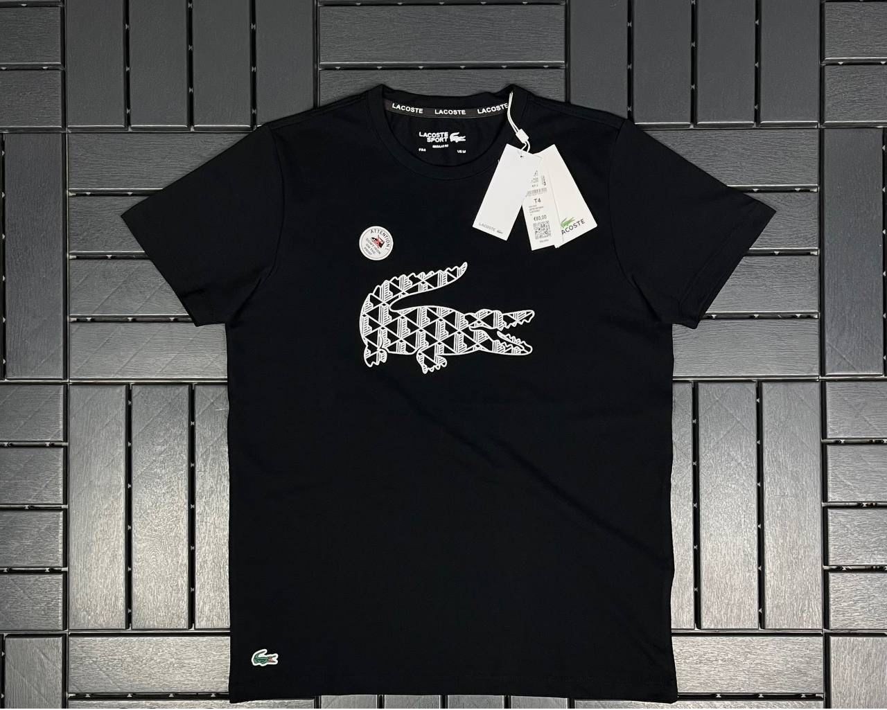 LACOSTE Timsah Baskılı Siyah Erkek T-Shirt 2350