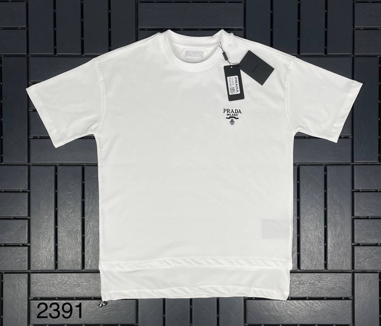 PRADA Nakış Detaylı Beyaz Erkek T-Shirt 2391