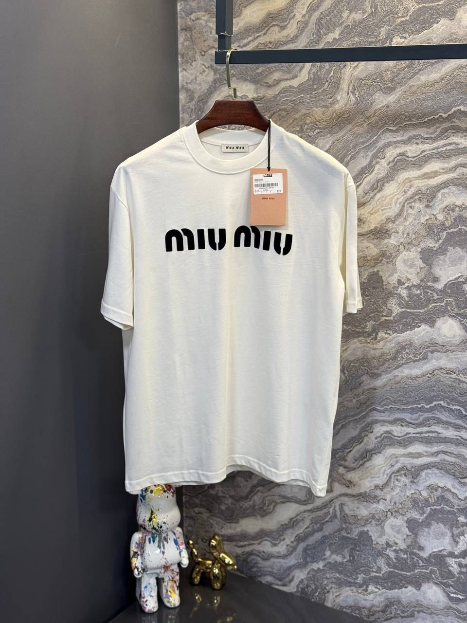MIU MIU Logo Detaylı Beyaz Erkek T-Shirt 1012