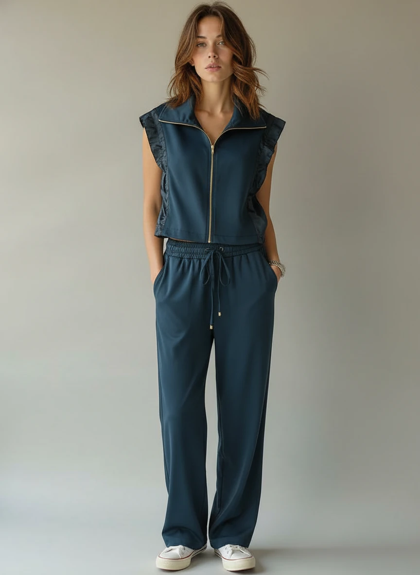 Berhani Yelekli Modal Kumaş Lacivert Kadın Takım NET101