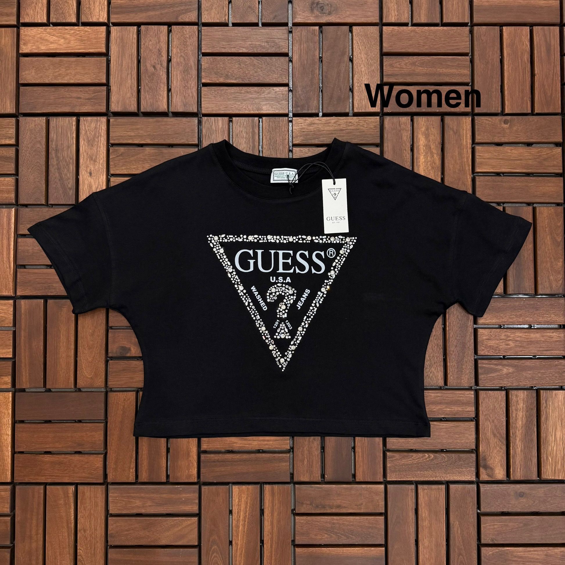Guess Taşlı Siyah Kadın T-Shirt BES210