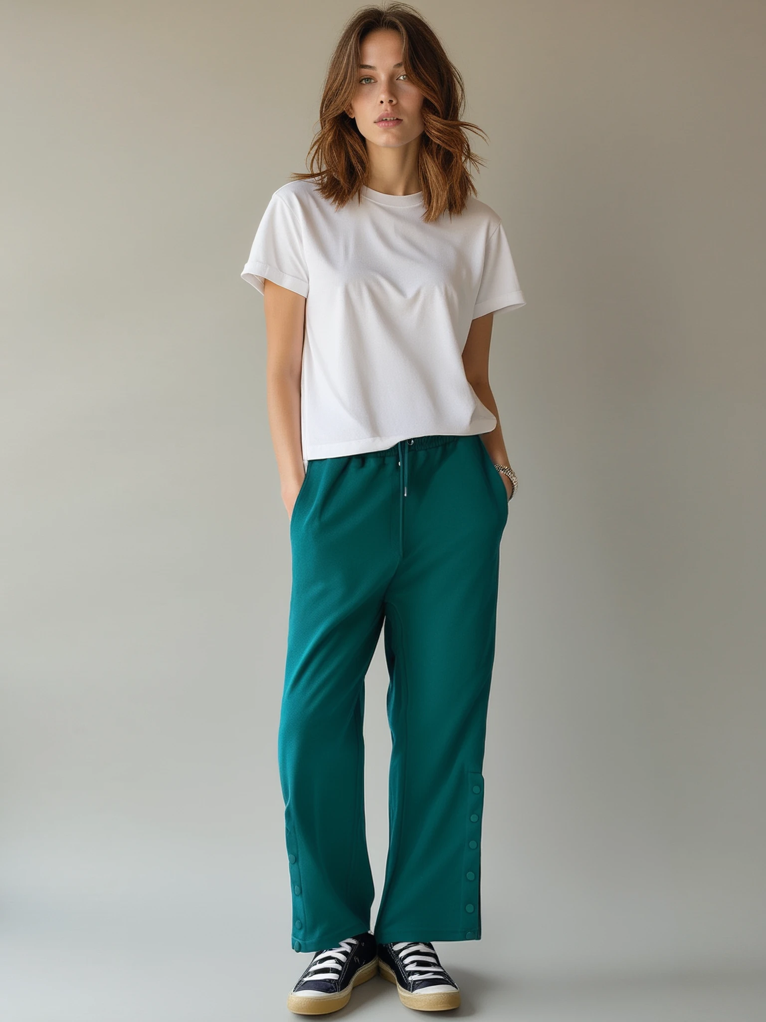 Berhani Pike Kumaş Paça Çıt Çıt Detaylı Yeşil Kadın Eşofman Altı BRH01