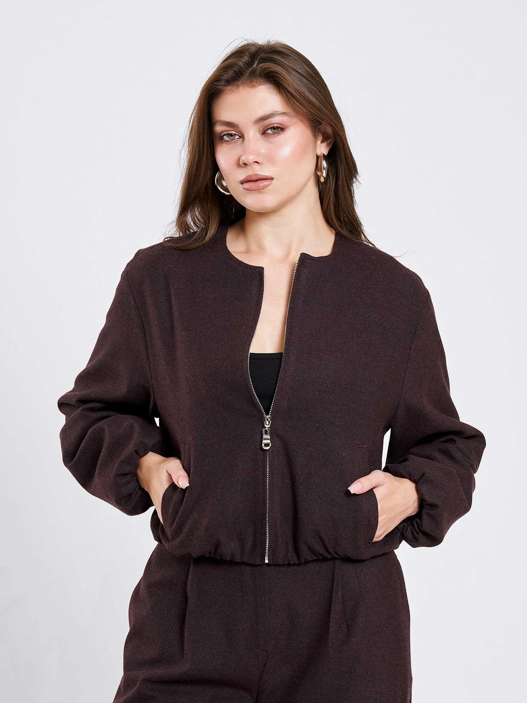 Berhani Fermuarlı Bordo Kadın Şalvar Takım 220604