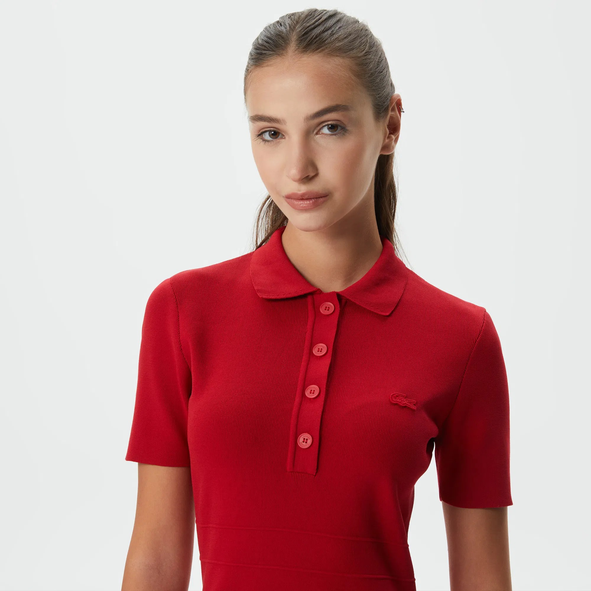 Lacoste Kadın Kısa Kollu Polo Yaka Kırmızı Elbise