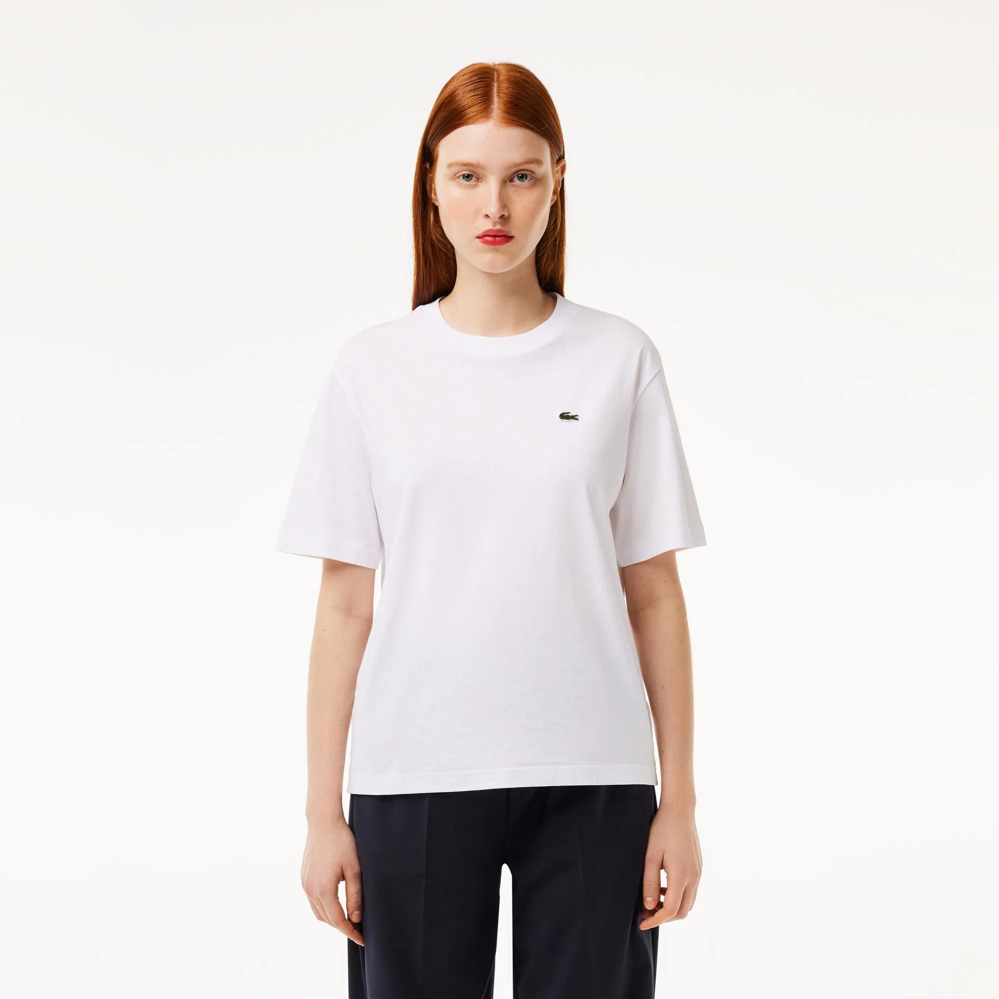 LACOSTE Logo Detaylı Beyaz Kadın T-Shirt BES03