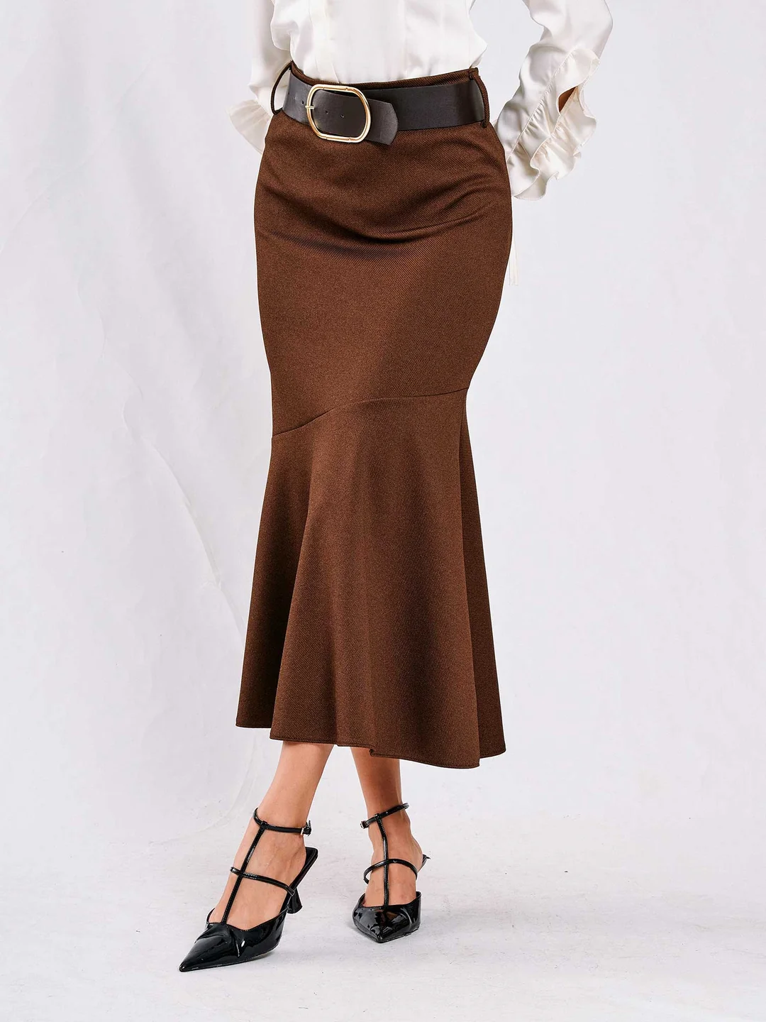 Berhani Volanlı Kahve Kadın Kalem Etek 041119