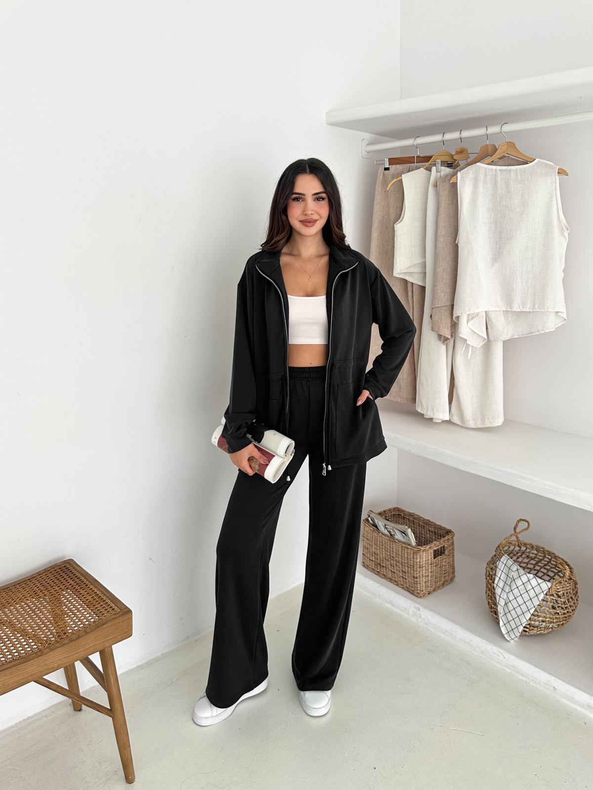 Berhani Modal Kumaş Fermuarlı Siyah Kadın Takım YKM31179