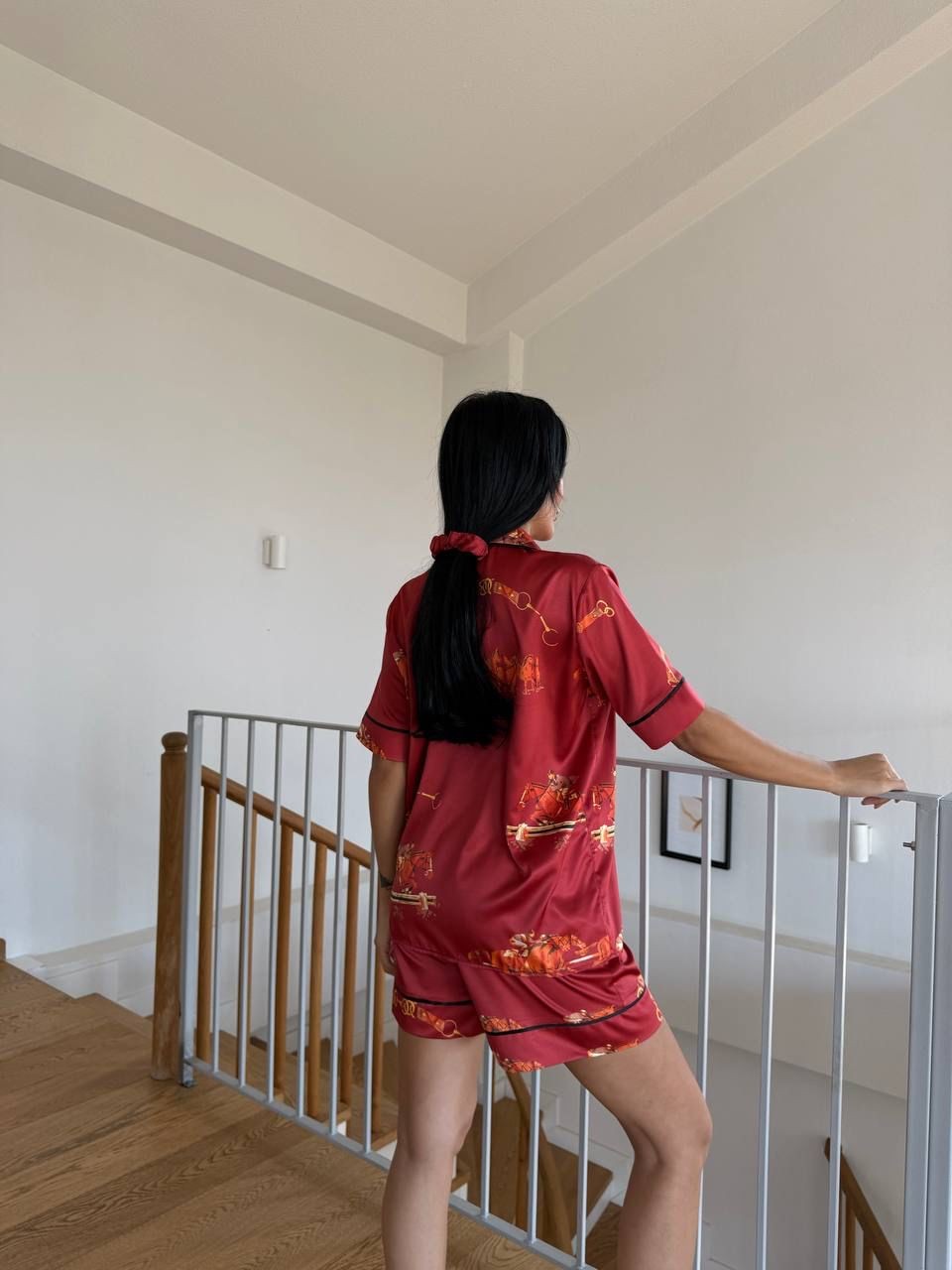 POLO Jokey Lastik Bel Bordo Kısa Kollu Saten Pijama 0061