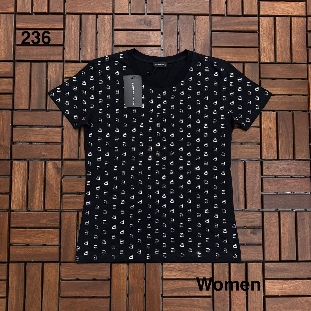 Alexander Wang Taşlı Siyah Kadın T-Shirt BBES236