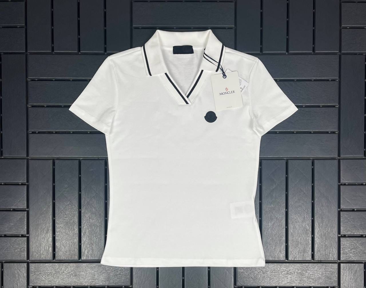 MONCLER Polo Yaka V Yaka Beyaz T-Shirt 3029