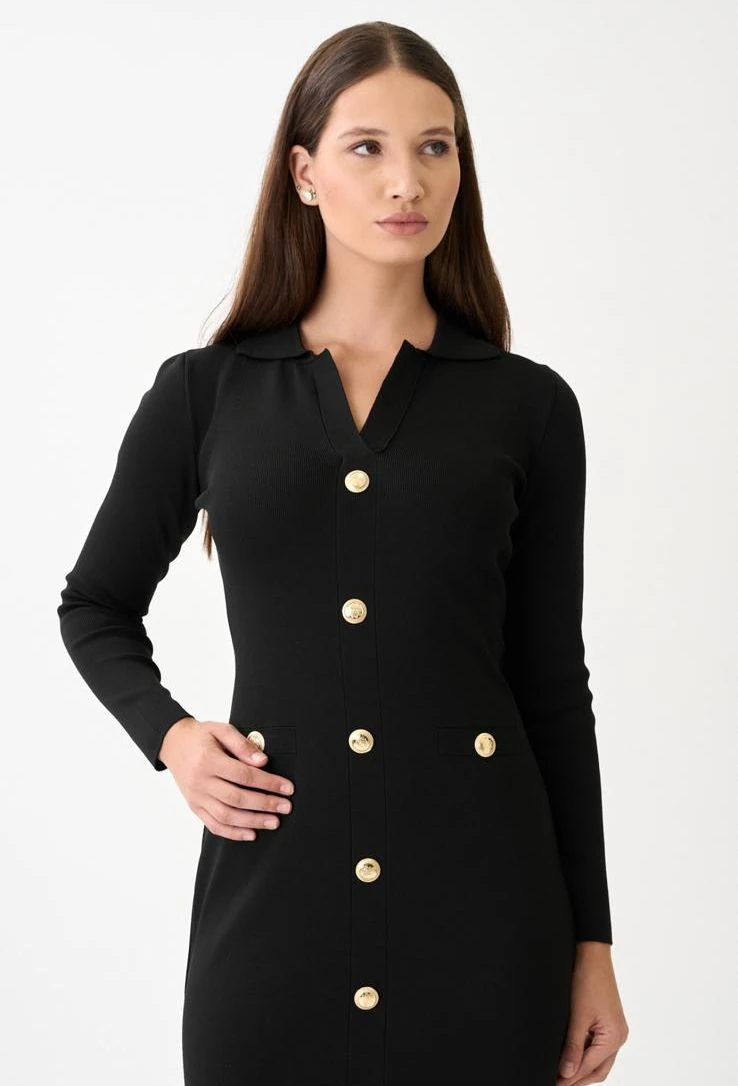 Berhani Düğme Detay Siyah Kadın Elbise 130B