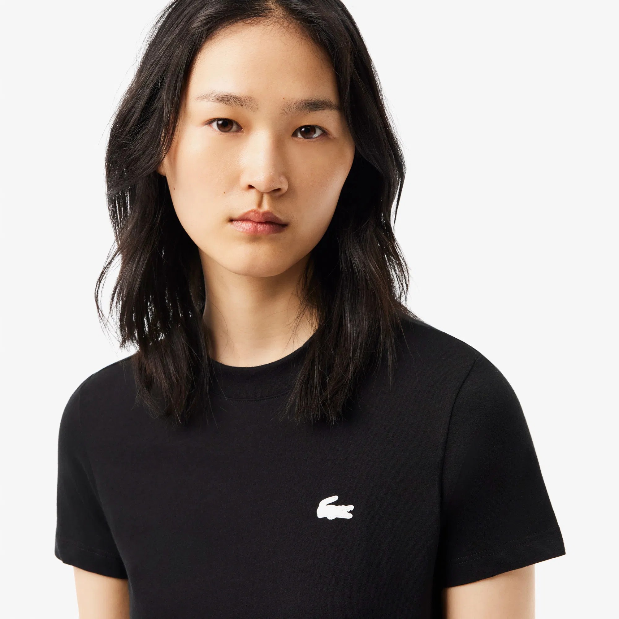 LACOSTE Beyaz Logo Detaylı Siyah Kadın T-Shirt