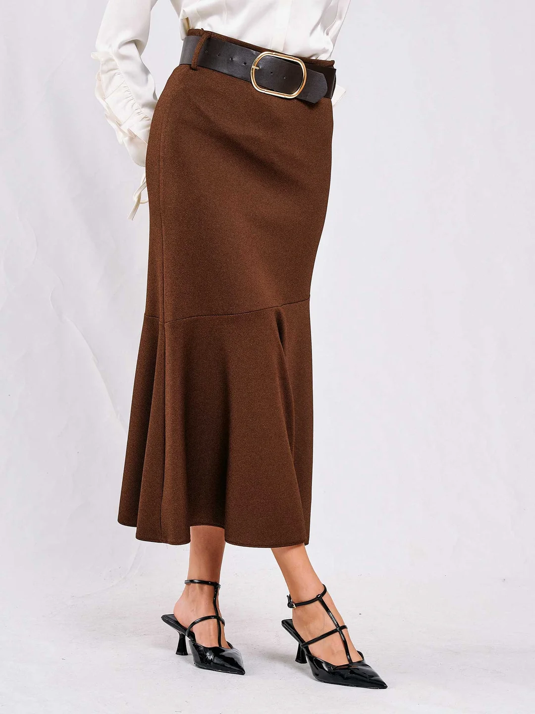 Berhani Volanlı Kahve Kadın Kalem Etek 041119