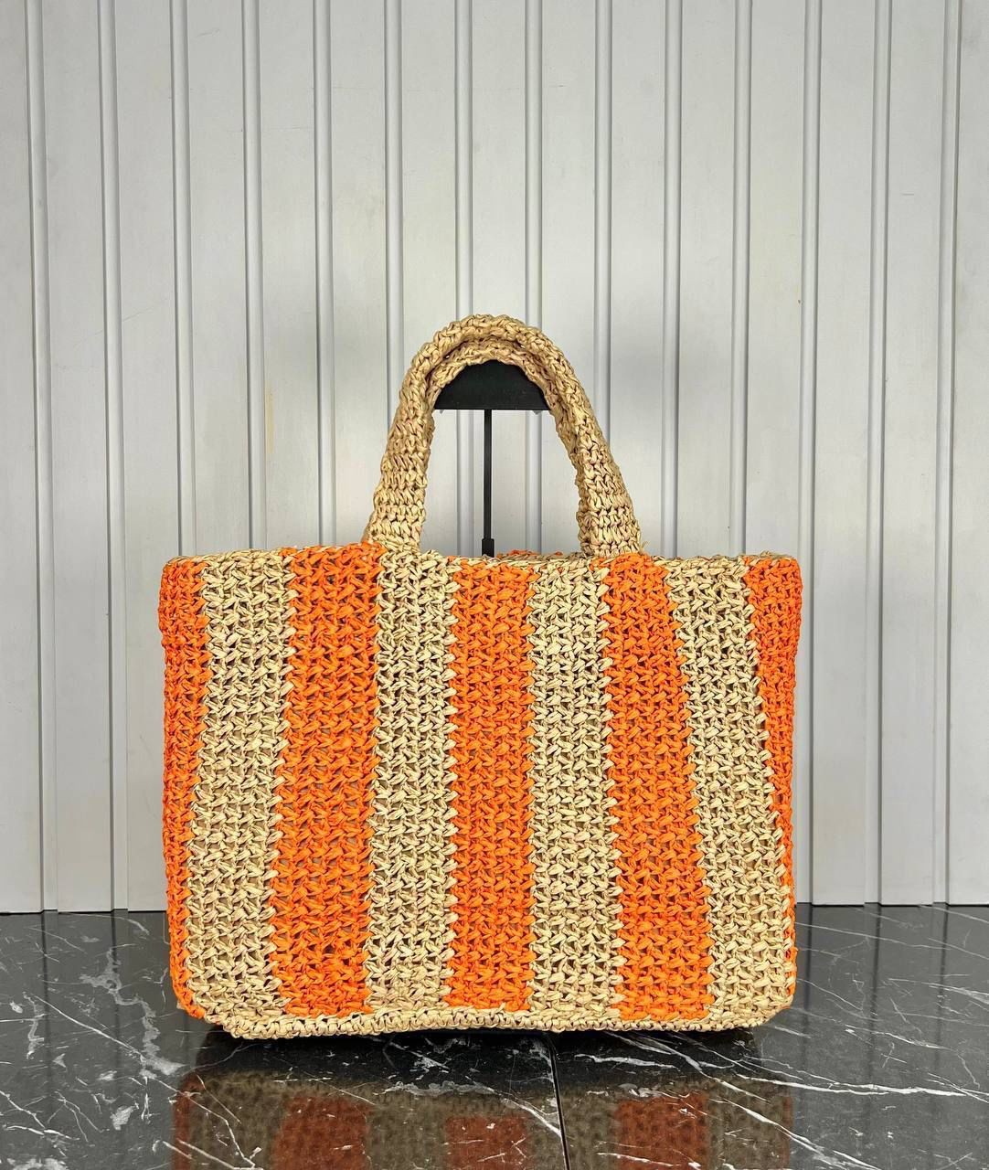 Prada Turuncu Detaylı Raffia Tote Bag 46x34 cm