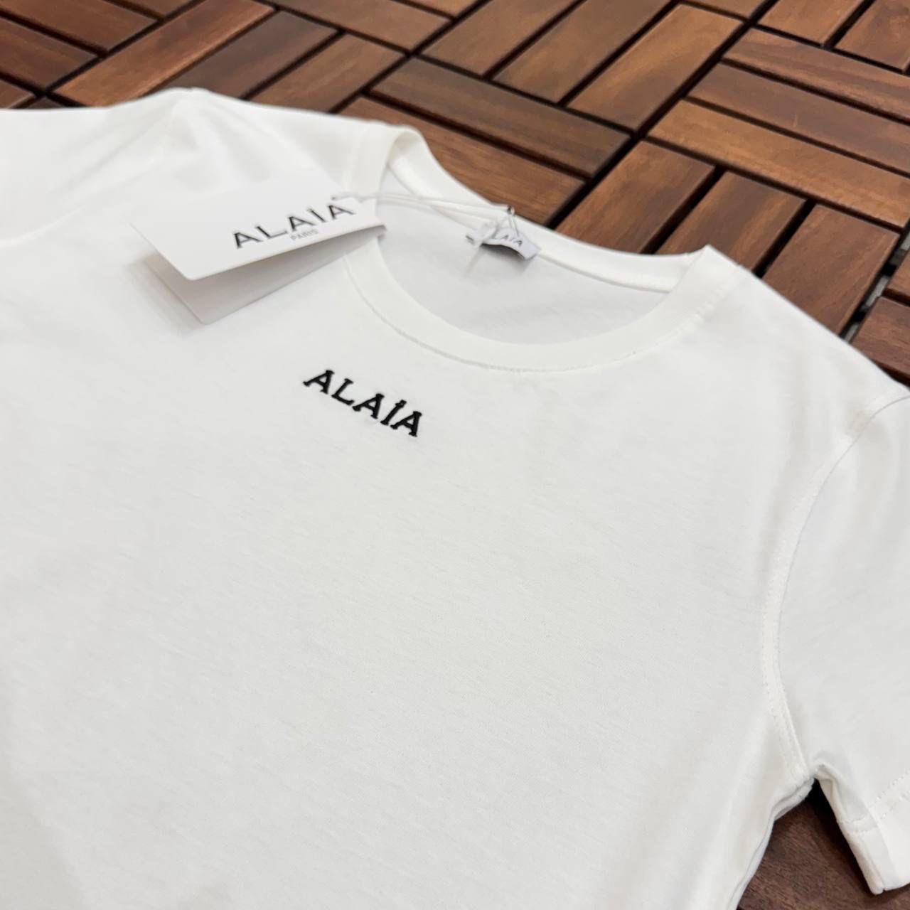 ALAIA Nakış Logo Baskılı Beyaz Kadın T-Shirt ES47