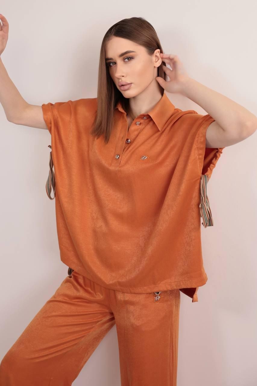 LORA PIANA Düğme ve Logo Detaylı Turuncu  Kadın Takım 70464