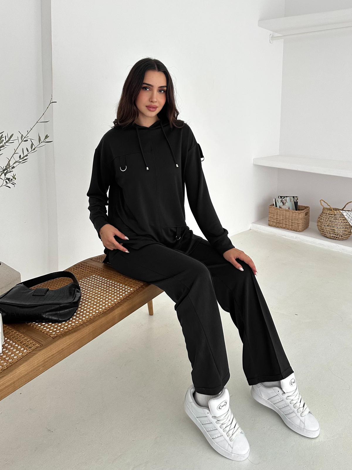 Berhani Modal Kumaş Toka Detaylı Siyah Kadın Takım YKM31180