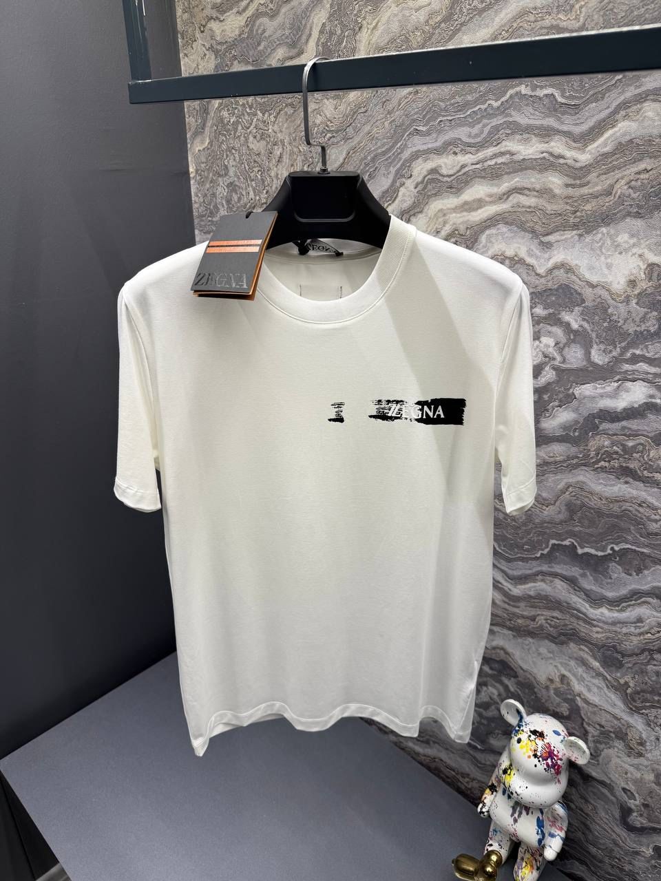 ZEGNA Baskı Detaylı Beyaz Erkek T-Shirt 9308