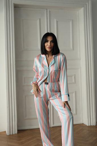 Berhani Mavi Çizgili Pudra Kadın Pijama